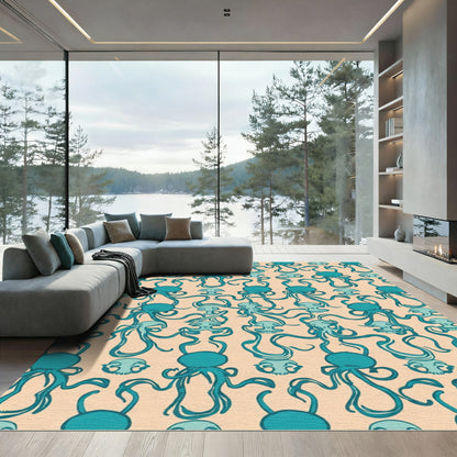 Teal Octopus Skull Whimsical Swirl Rug