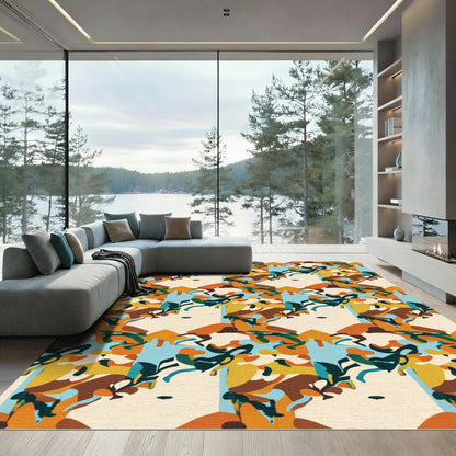 Abstract Ochre Teal Organic Shapes Rug