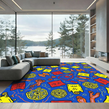 Vibrant Yellow Red Abstract Forms Rug