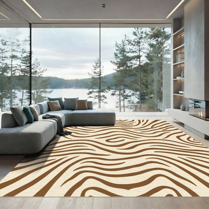 Cream Brown Wavy Stripe Rug