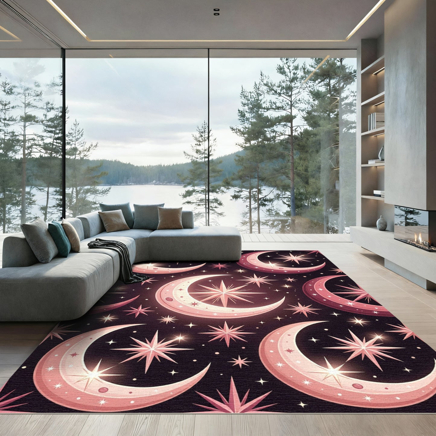 Pink Celestial Moon and Star Garland Rug