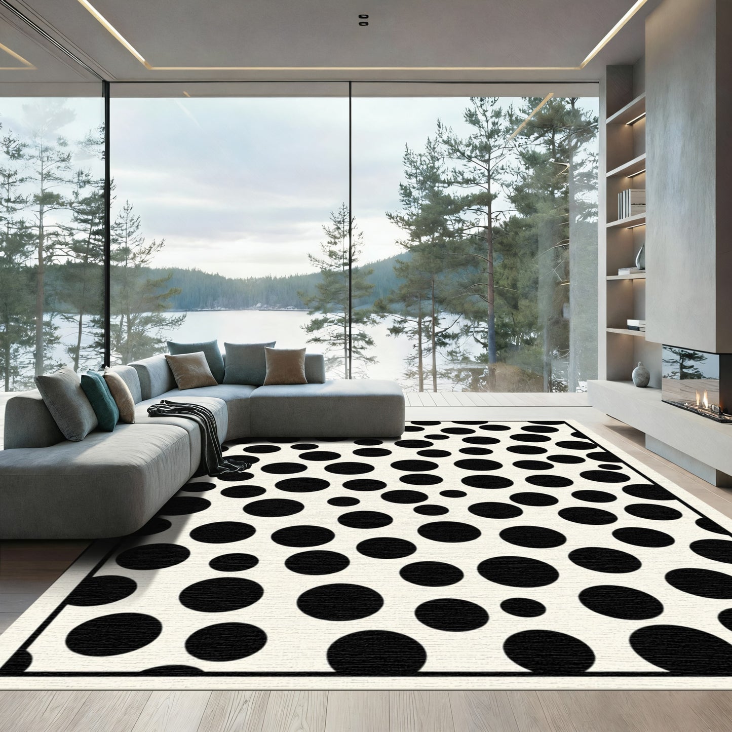 Black Cream Polka Dot Circles Rug