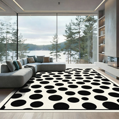 Black Cream Polka Dot Circles Rug