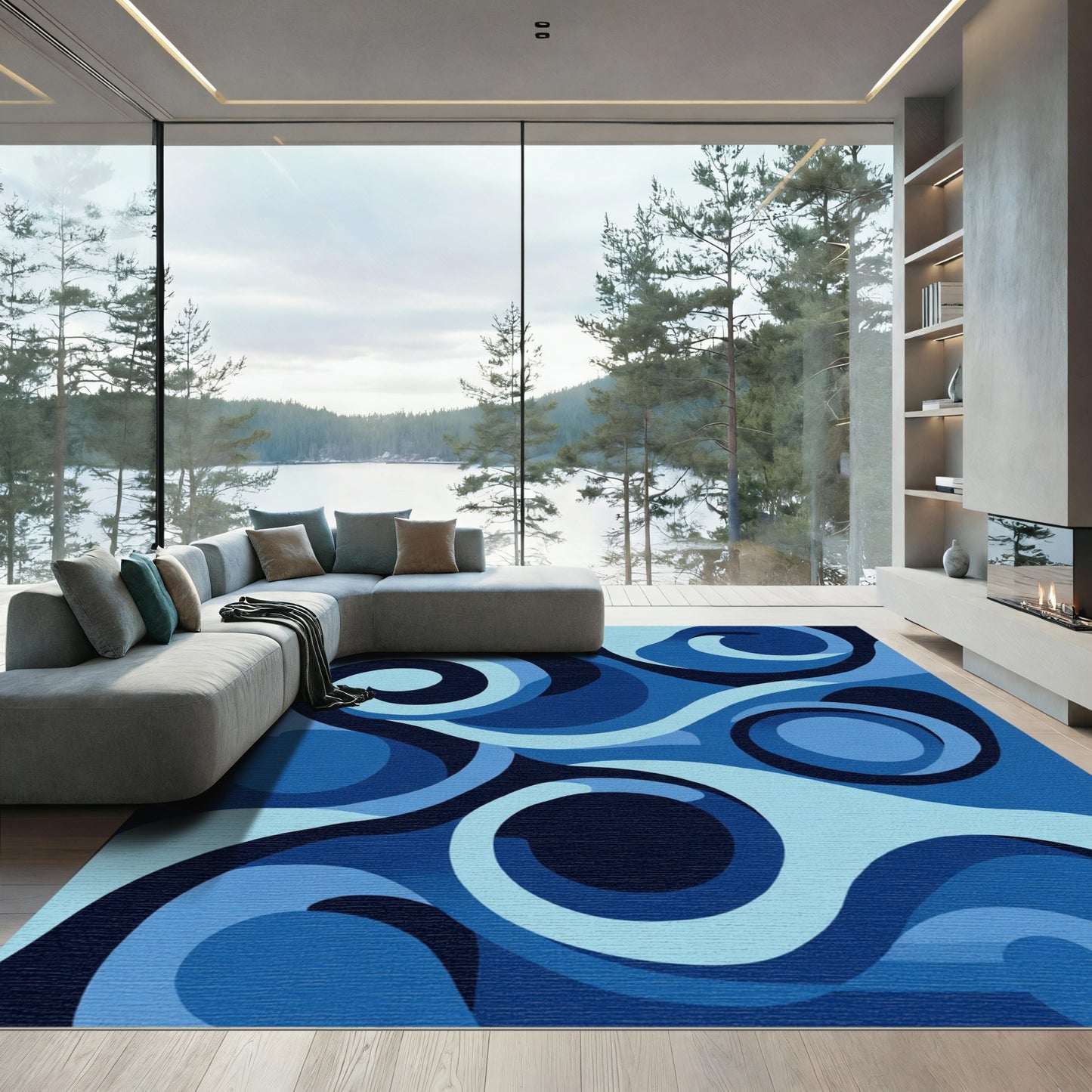 Deep Blue Swirl Organic Flow Rug