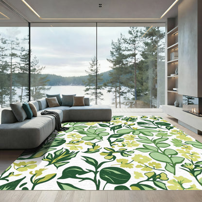 Lush Green Leafy Floral Arrangement Rug