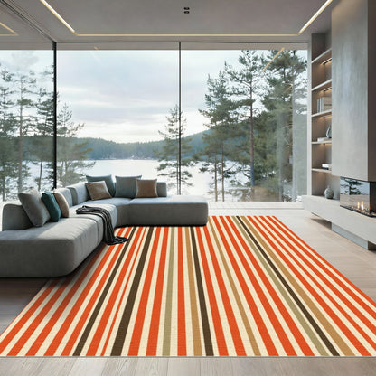 Retro Vertical Stripe Terracotta Cream Rug
