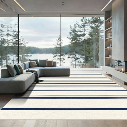 Navy White Thin Stripe Rug