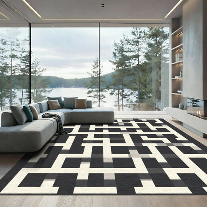 Modern Cream Maze Geometric Rug