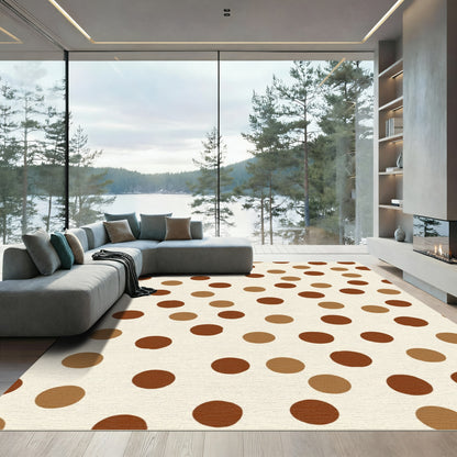 Brown Tan Polka Dot Cream Field Rug