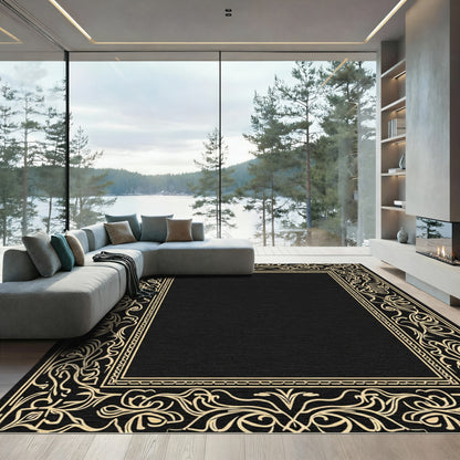 Ornate Golden Floral Border Rug