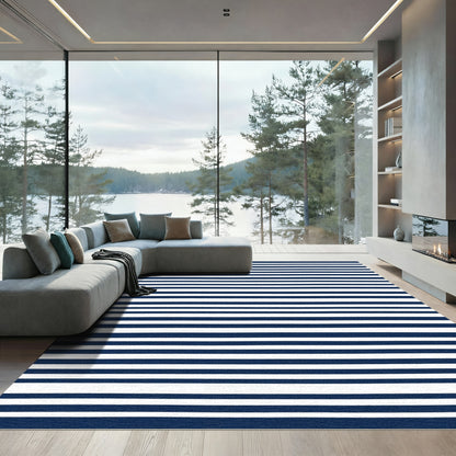 Classic Navy White Striped Rug