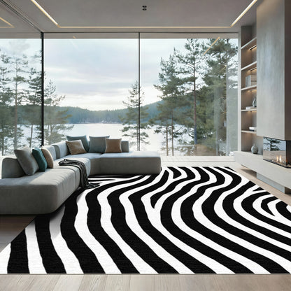 Contrast Black White Wavy Lines Rug