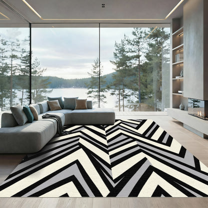 Monochrome Chevron Block Inlay Rug