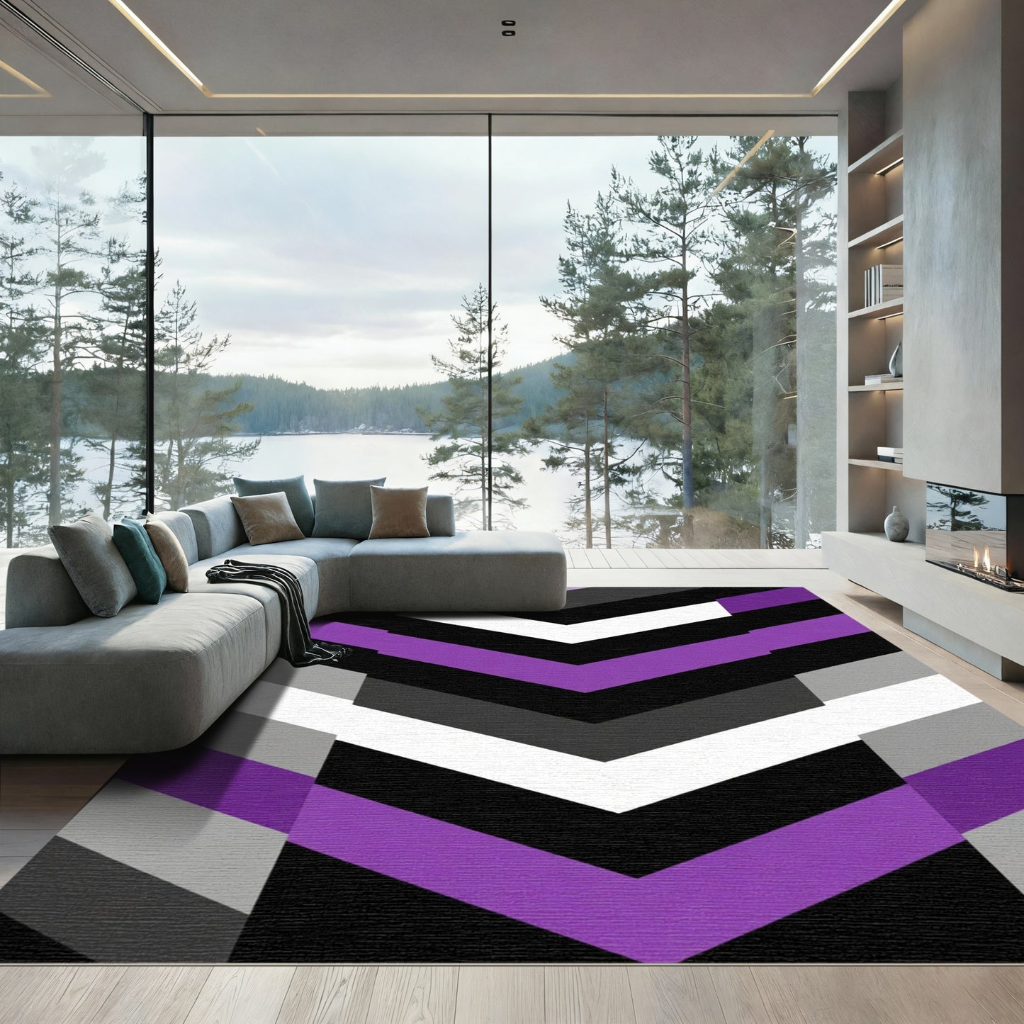 Modern Purple Geometric Chevron Rug