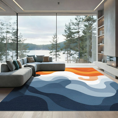 Abstract Blue Orange Wavy Layers Rug