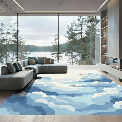 Serene Blue Cloudscape with Birds Rug