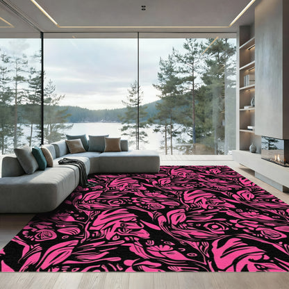 Hot Pink Floral Abstract Swirl Rug