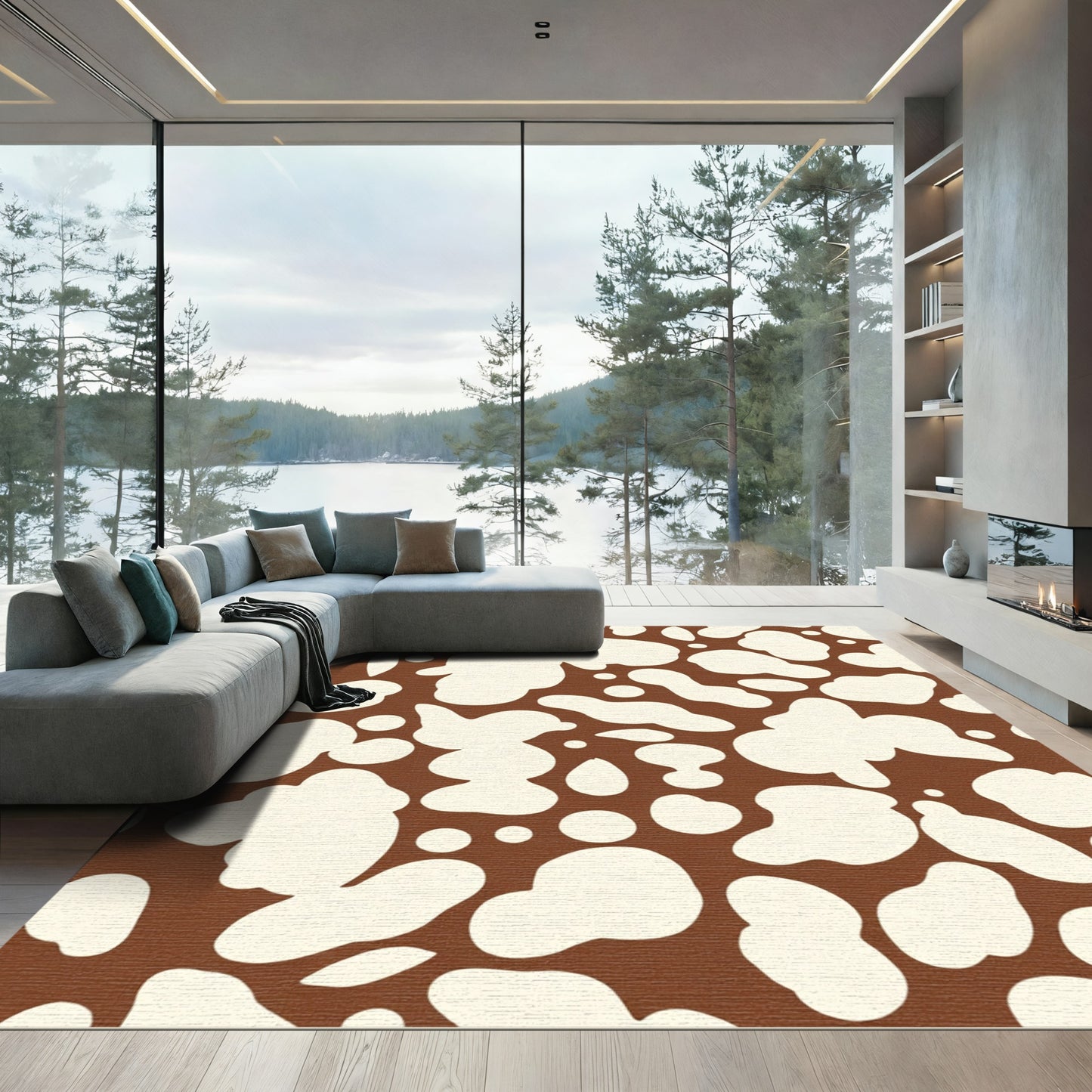 Brown Cream Organic Patchwork Layout Rug