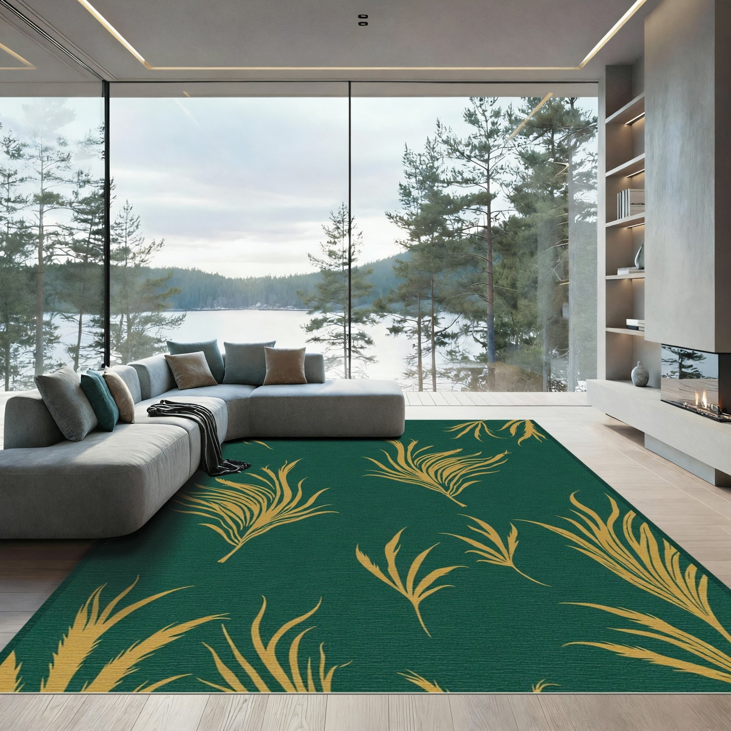 Emerald Golden Plume Foliage Rug