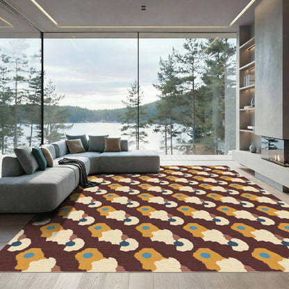 Mid-century Mustard Blue Abstract Arrangement Rug