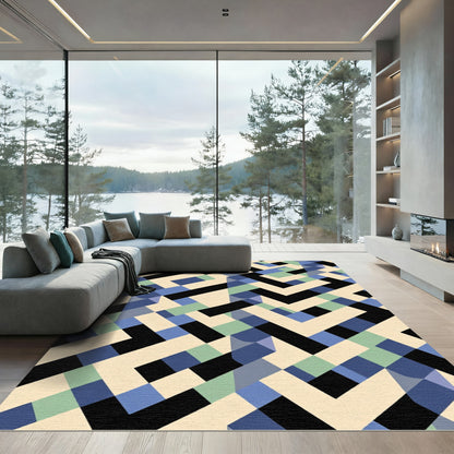 Geometric Maze Cream Blue Green Rug