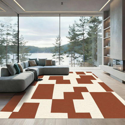 Terracotta Cream Geometric Block Rug