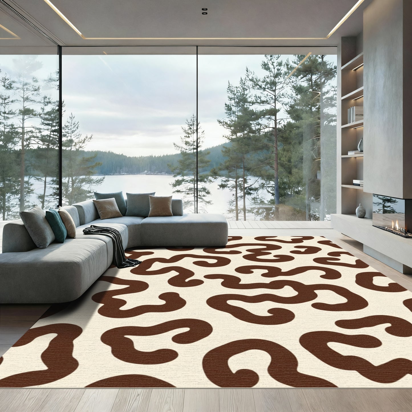 Brown Swirls Cream Abstract Rug