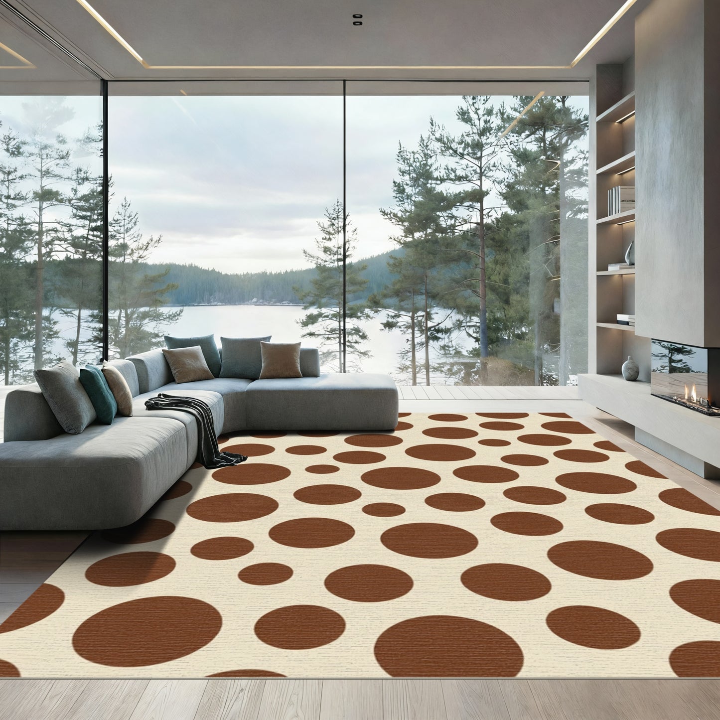 Cream Brown Polka Dot Collage Rug