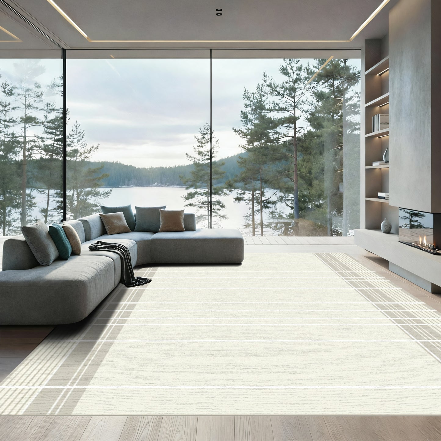 Minimalist Beige Stripe Panel Rug