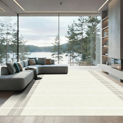 Minimalist Beige Stripe Panel Rug