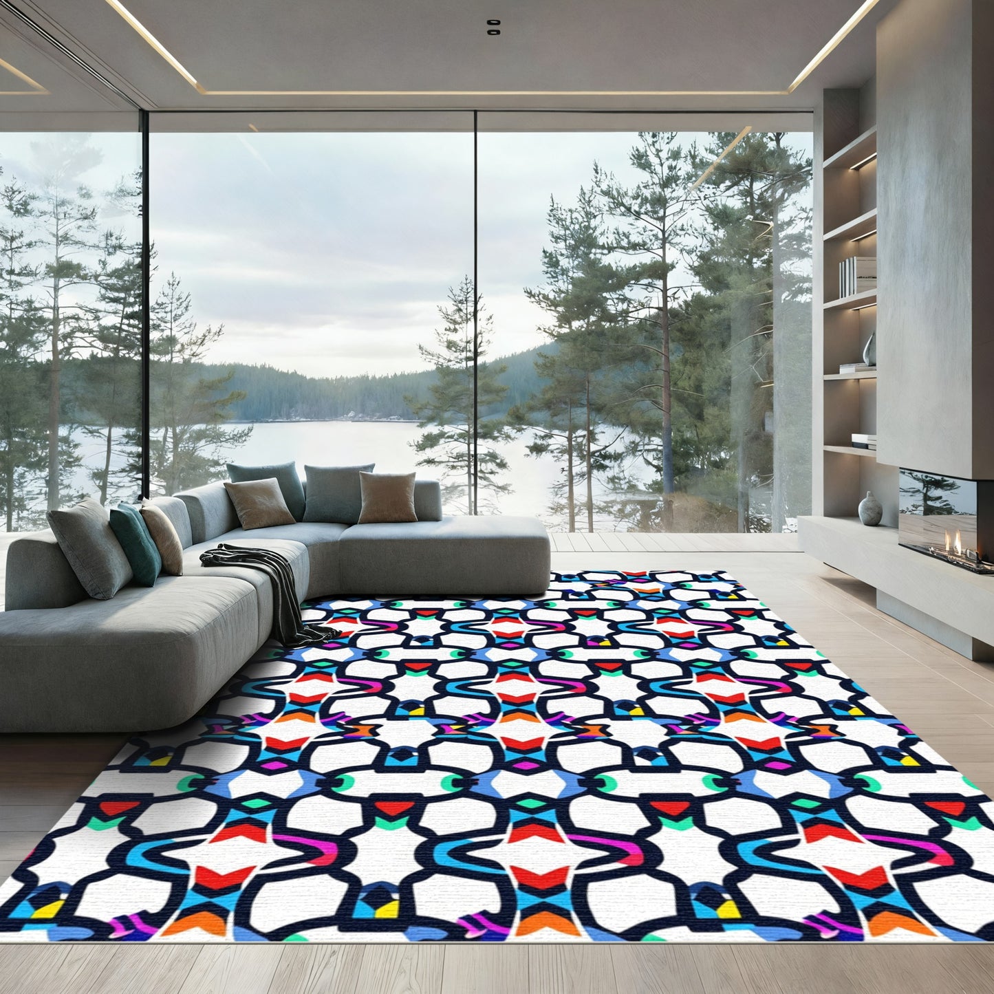 Vivid Abstract Geometric Interlocking Shapes Rug