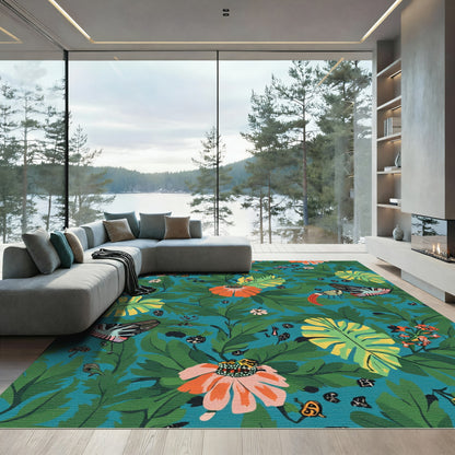 Whimsical Tropical Floral Butterfly Ensemble Rug
