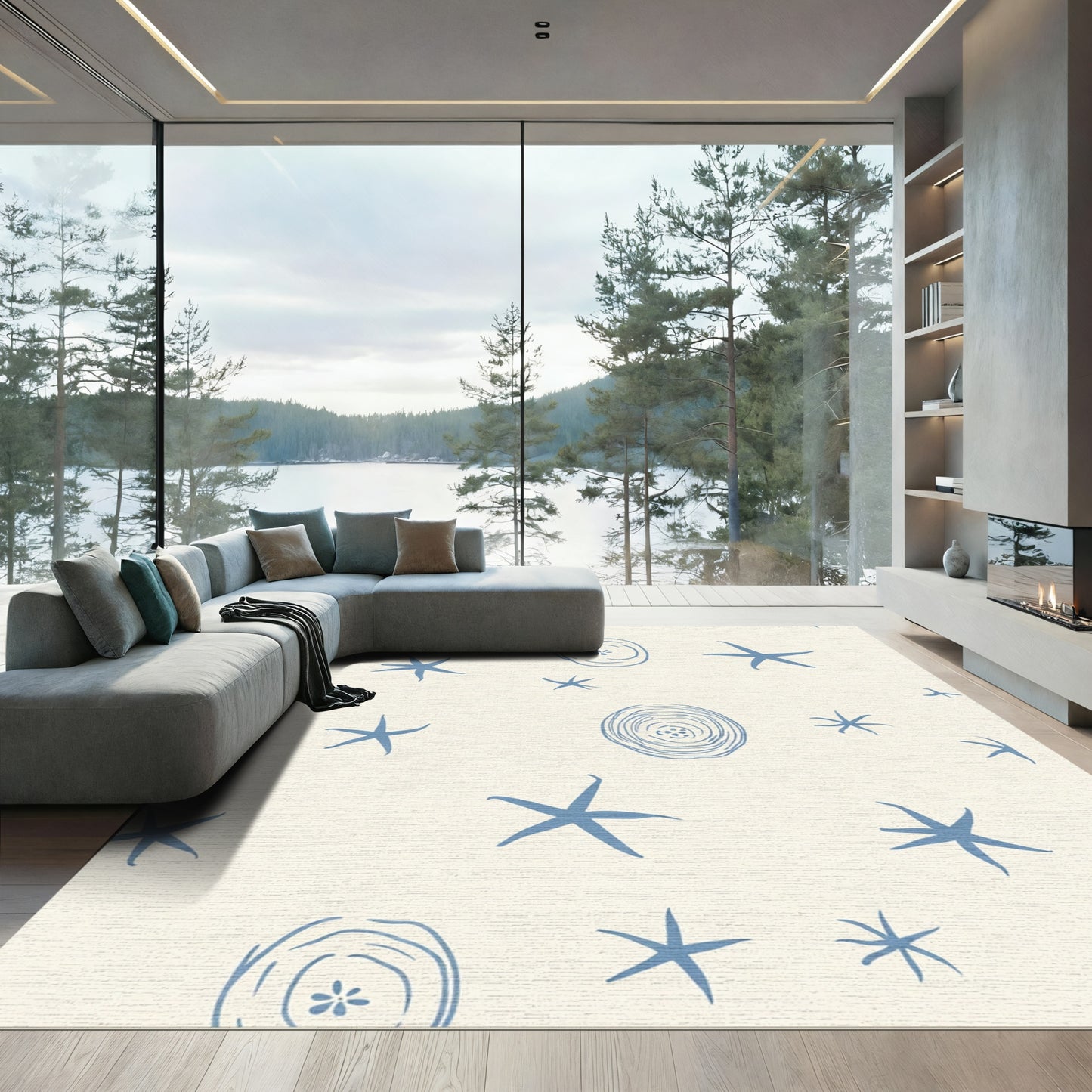 Oceanic Blue Starfish Swirls Rug