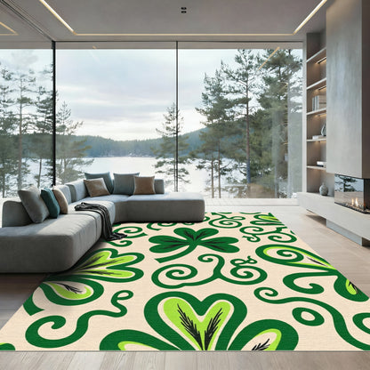 Lucky Clover Swirls Green Cream Rug