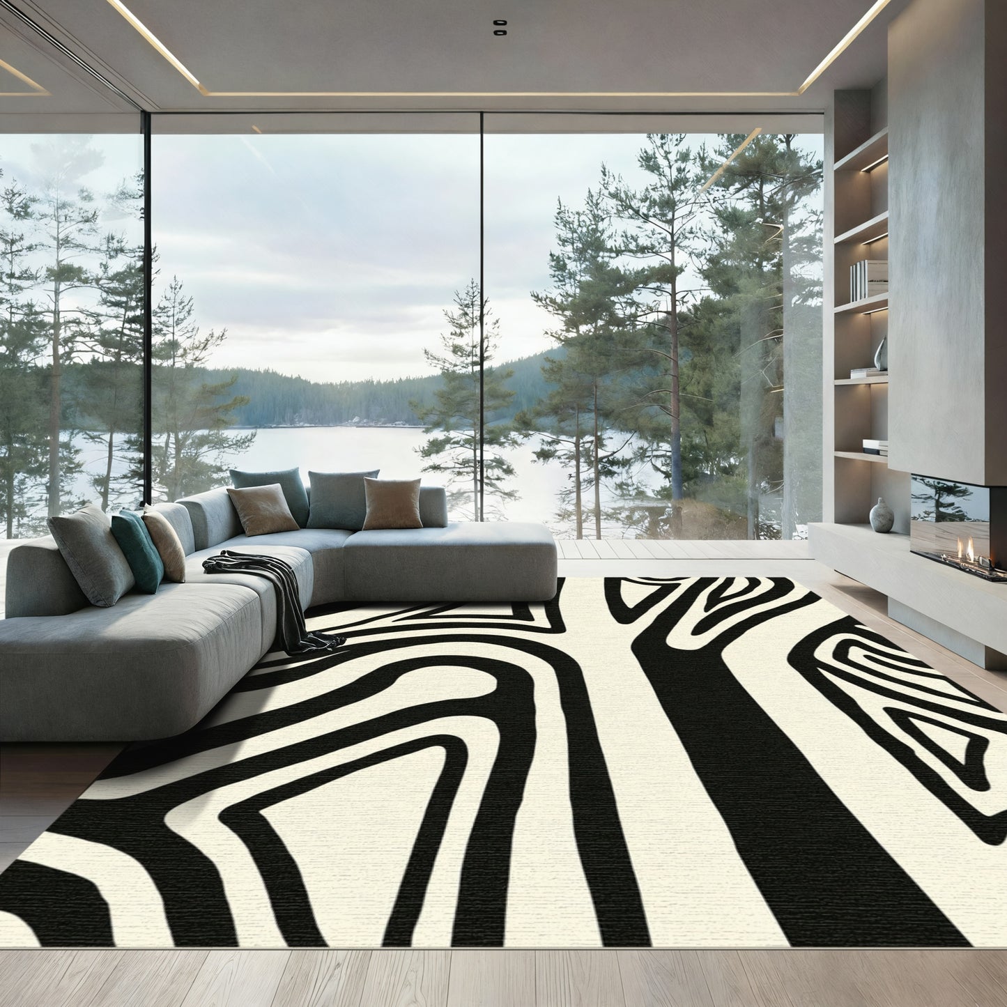 Monochrome Organic Stripe Flow Rug
