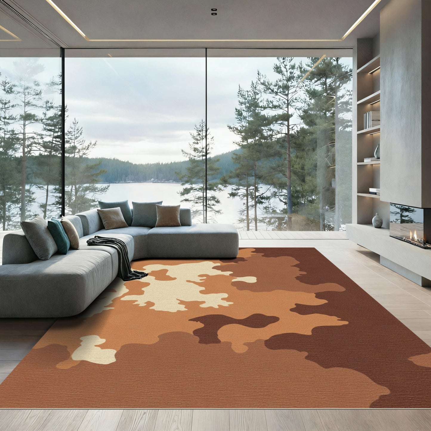Earthy Brown Camo Blended Shapes Rug