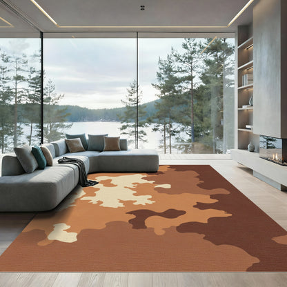 Earthy Brown Camo Blended Shapes Rug