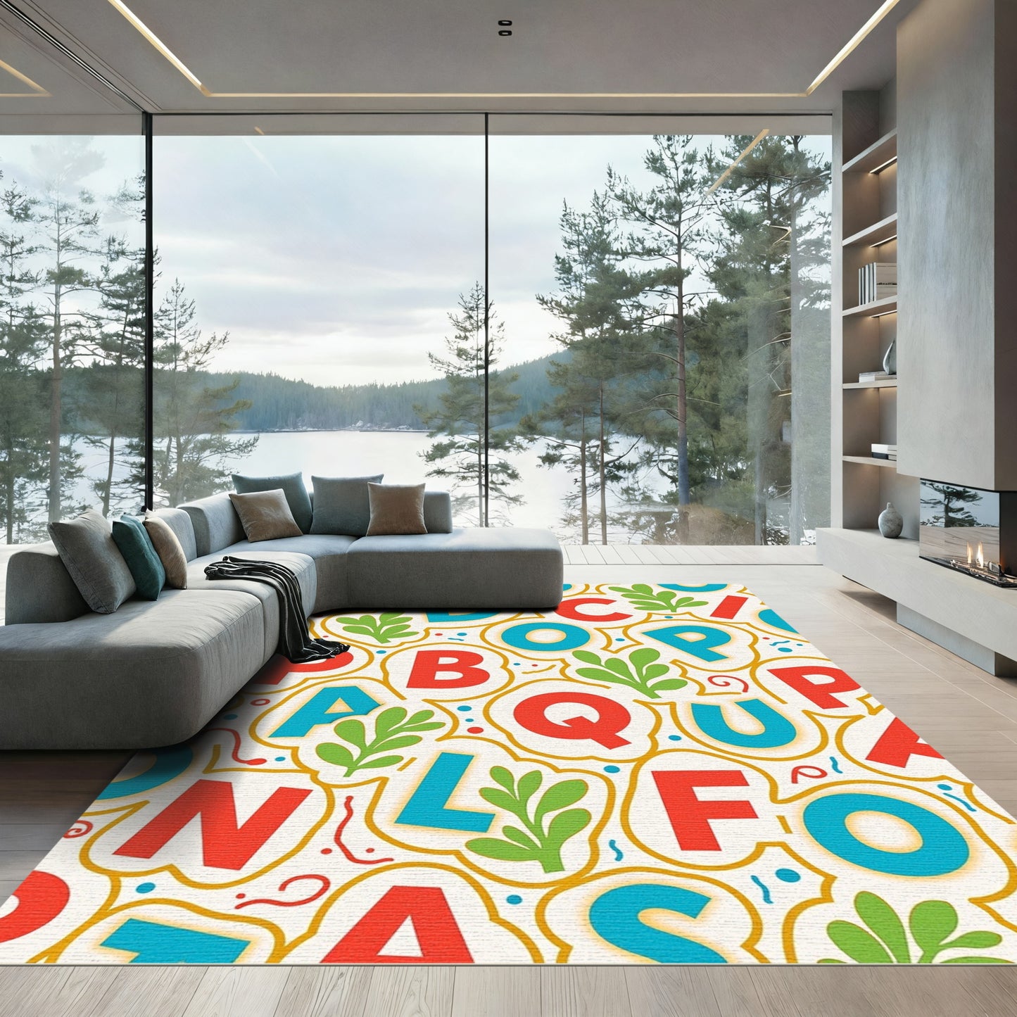 Playful Alphabet Garden Collage Rug