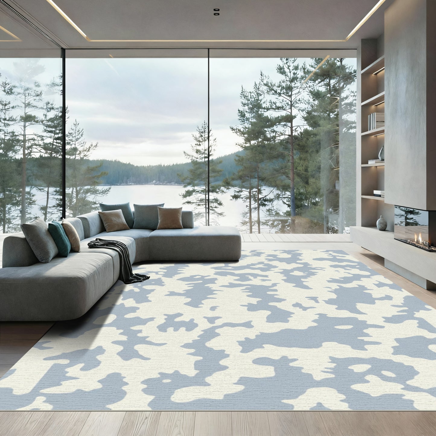 Pale Blue Abstract Camouflage Rug