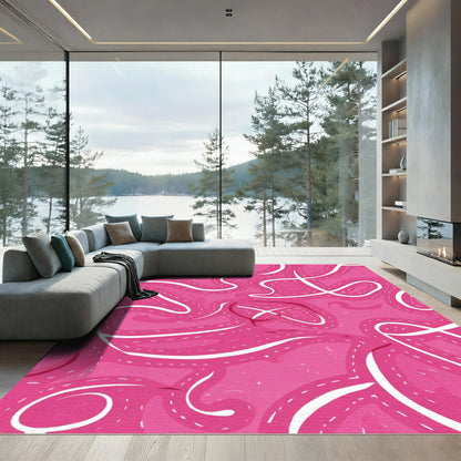 Pink Curved Swirl Abstract Lines Rug