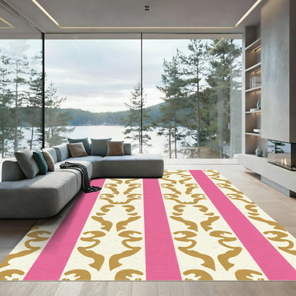 Golden Abstract Stripes Pink Rug