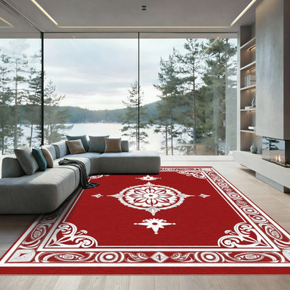 Crimson White Floral Medallion Corner Rug
