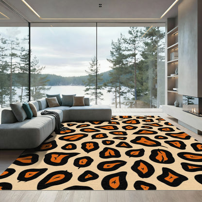 Bold Orange Black Leopard Spot Rug