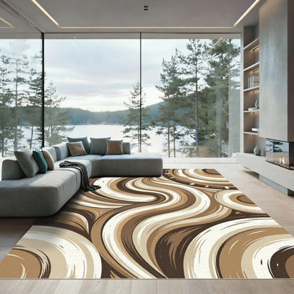 Earthy Swirls Abstract Brown Cream Rug