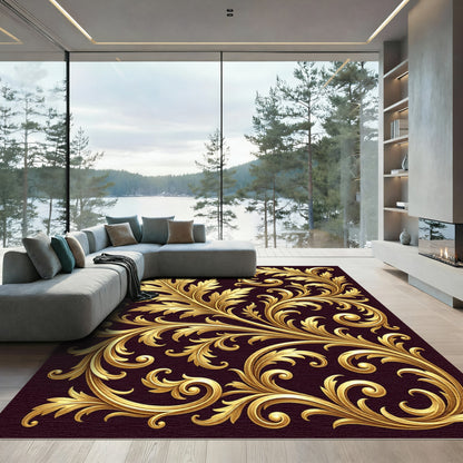 Golden Acanthus Leaf Scrollwork Rug
