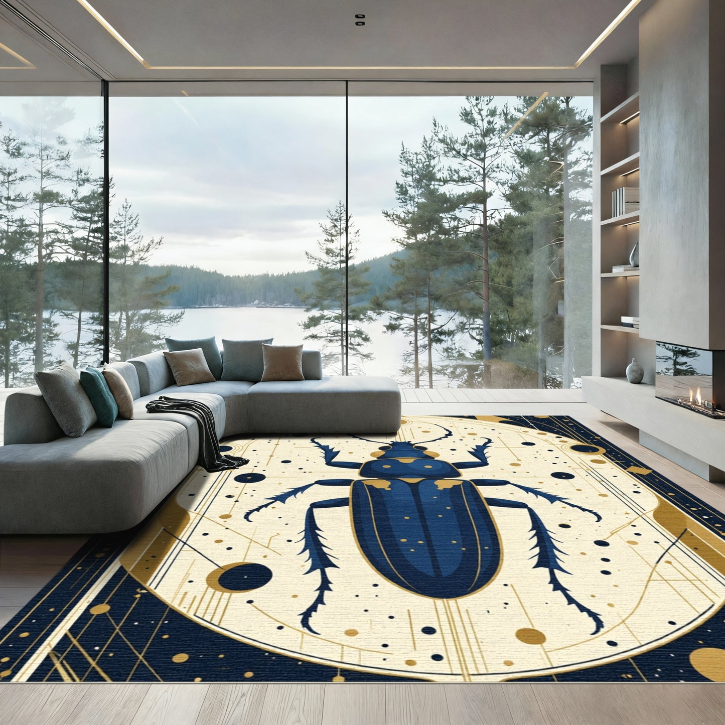 Dark Blue Beetle Celestial Oval Rug