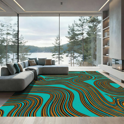 Teal Orange Wavy Curves Rug