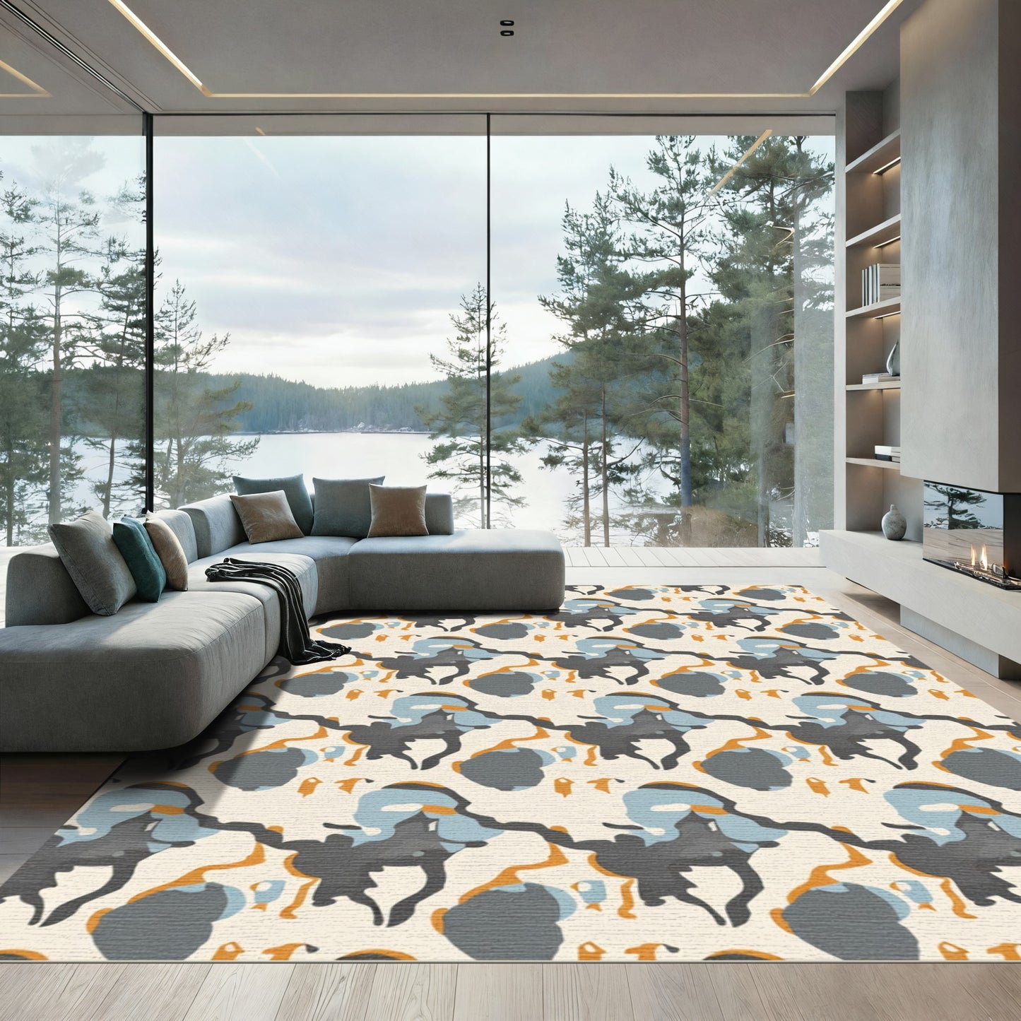 Gray Blue Ochre Organic Flow Rug