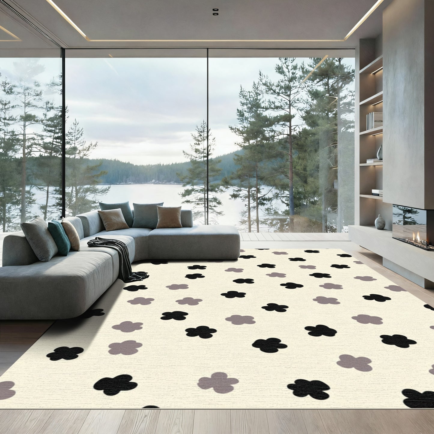 Neutral Pastel Floral Scatter Rug