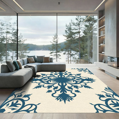 Deep Teal Floral Scroll Medallion Rug